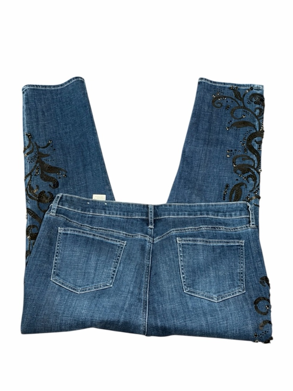 Chico's sz 3 (16) So Slimming Girlfriend Slim Leg Ankle w/Black Sequin Scrolls - Picture 6 of 9